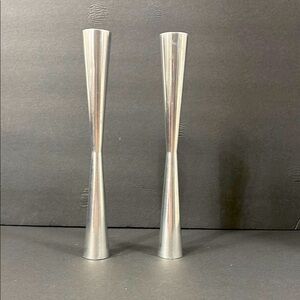 Vintage Midcentury Metal Candle Holders-Tapered Pewter/aluminum